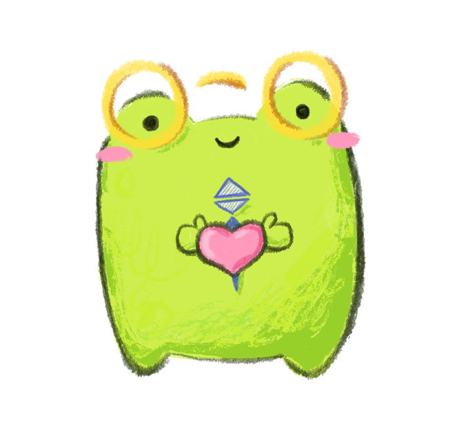 Kapa the frog holding a heart